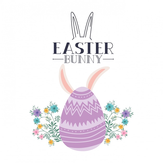 Easter bunny label with egg and rabbit ears icon