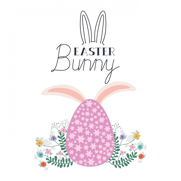 Easter bunny label with egg and rabbit ears icon