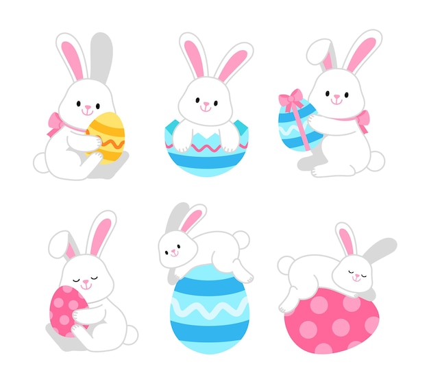 Vector easter bunny modern egg bunnies for kids rabbit hare character cute animal cartoon for holiday