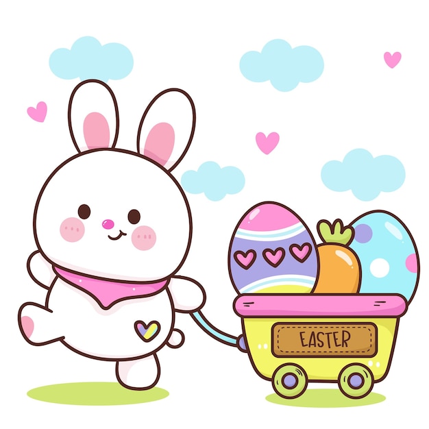 Easter bunny pulling a cart with easter eggs