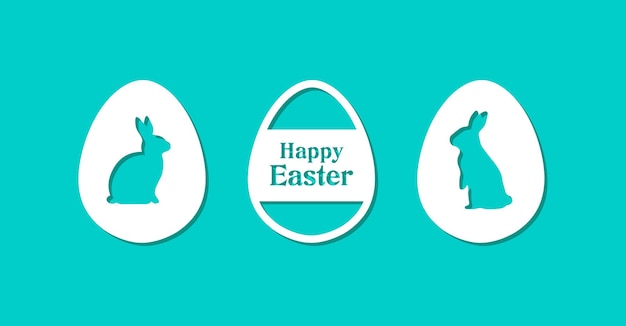 Easter bunny rabbit silhouette inside egg shape paper art design vector illustration