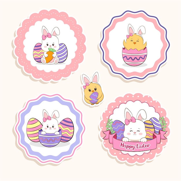 Vector easter bunny round stickers