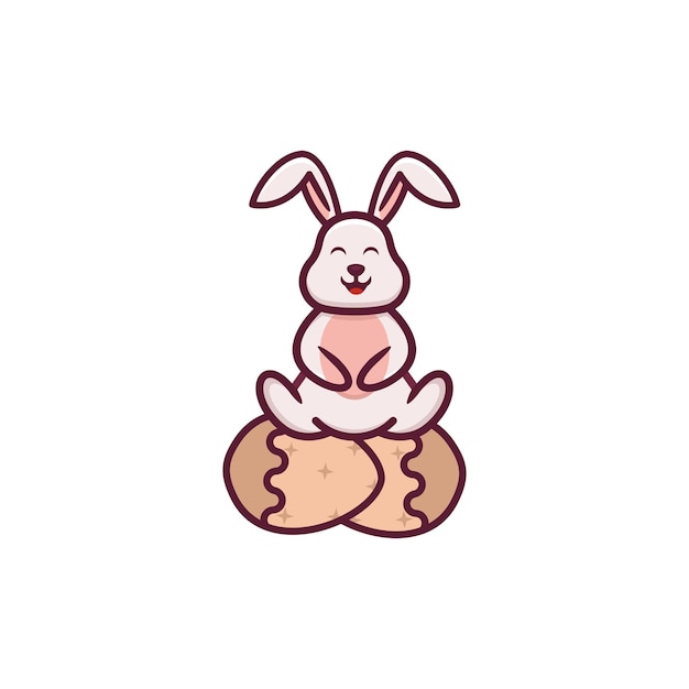 Easter bunny sitting on a nest of eggs