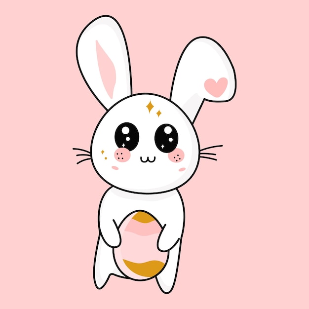 Vector easter bunny in vector kawaii cartoon style with egg