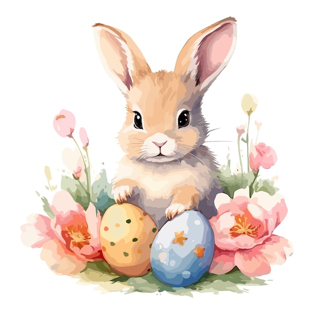 easter bunny watercolor vector clipart