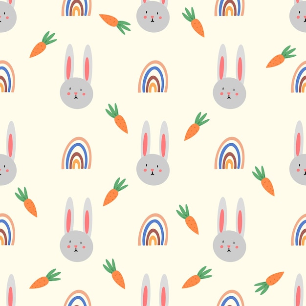 Easter bunny willow Easter eggs cute seamless pattern