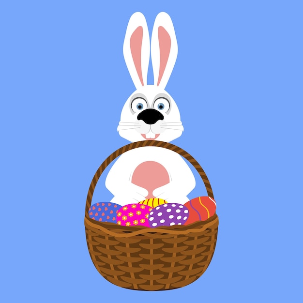 Vector easter bunny with basket of eggs