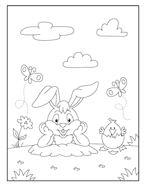 Easter bunny with beautiful background coloring pages