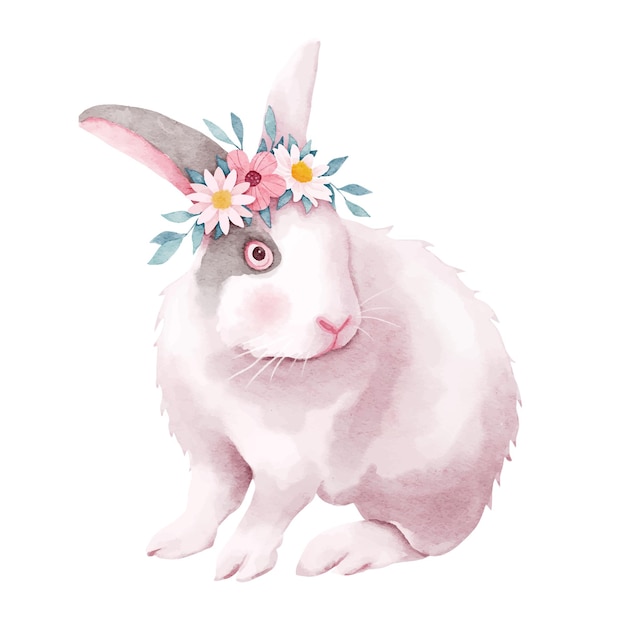 Vector easter bunny with daisy flowers