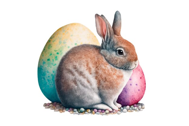 Vector easter bunny with easter eggs in watercolor style