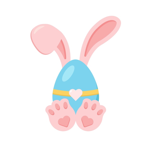 Easter bunny with egg greeting card with rabbits ears and and feet Vector illustration