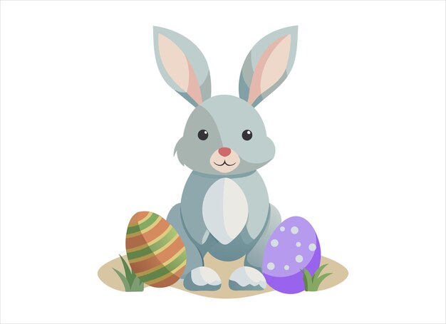 Easter bunny with eggs and grass