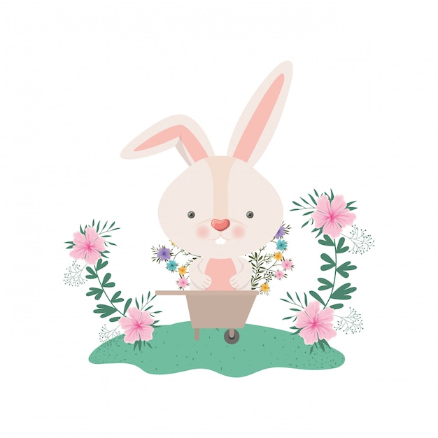 Easter bunny with flowers isolated icon