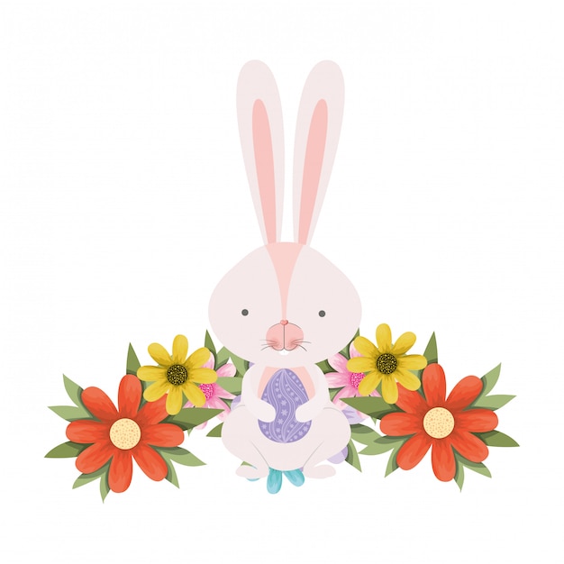 Easter bunny with flowers isolated icon