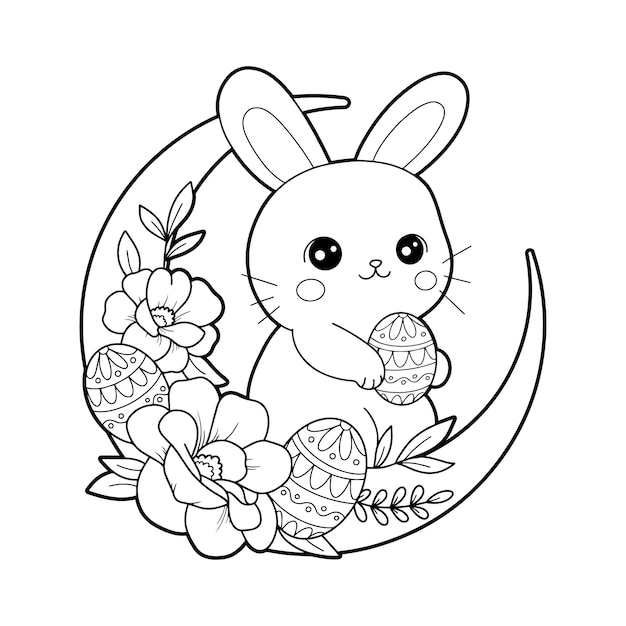 Vector easter bunny wreath floral coloring page