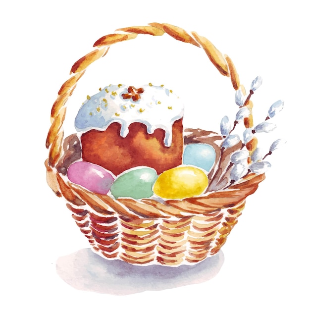 ベクトル イースターケーキと卵 水彩クリップアート