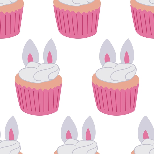 Easter cake decorated bunny ears seamless pattern