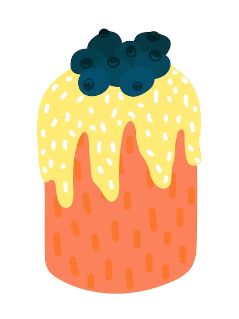 Векторная иллюстрация пасхального кулича Яркий красочный пасхальный кулич с желтой глазурью ежевики и крошки Праздничный декор Дизайн для поздравительных открыток приглашения текстильный баннер плакат