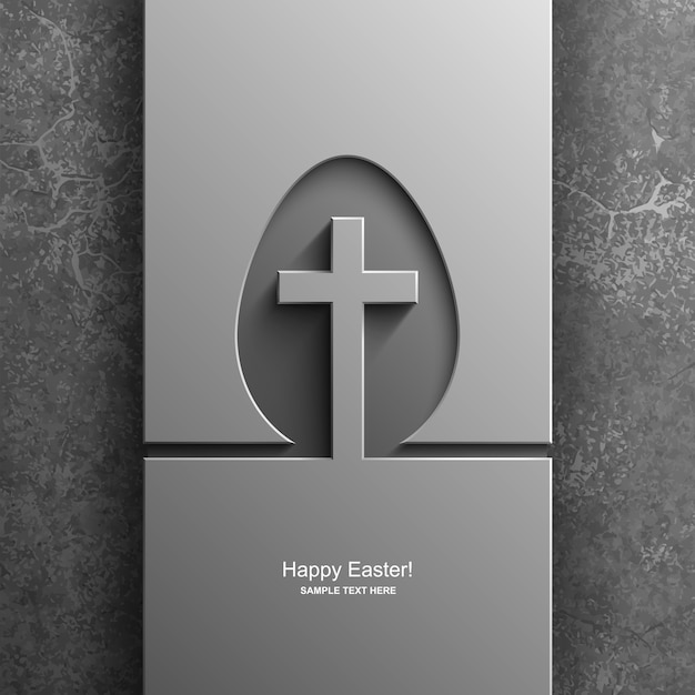 Easter card in the shape of an egg with the image of a christian cross, easter background