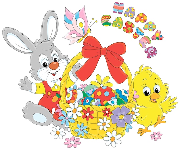 Easter card with Bunny and Chick