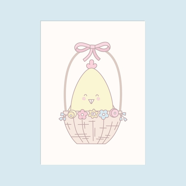 Easter card with chick basket for invination banner Vector illustration for greeting