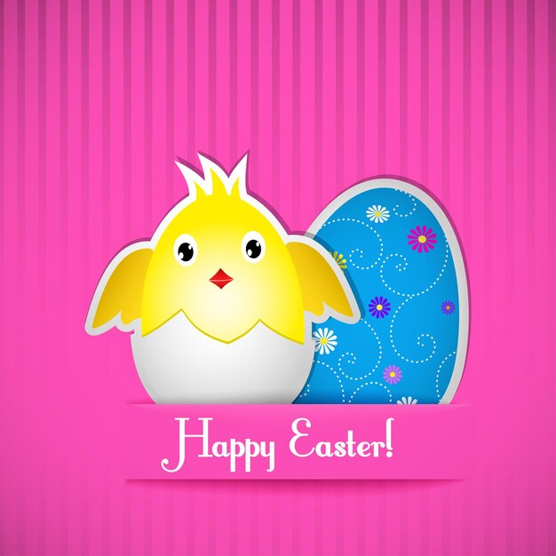 Easter card with chicken and egg cut out of paper vector illustration