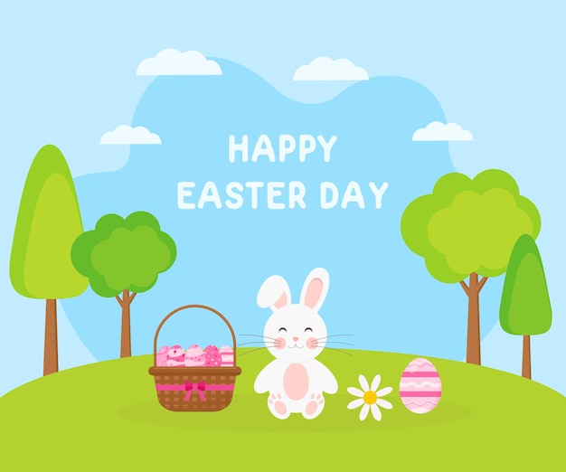 Пасхальная открытка с пасхальными яйцами и кроликом
