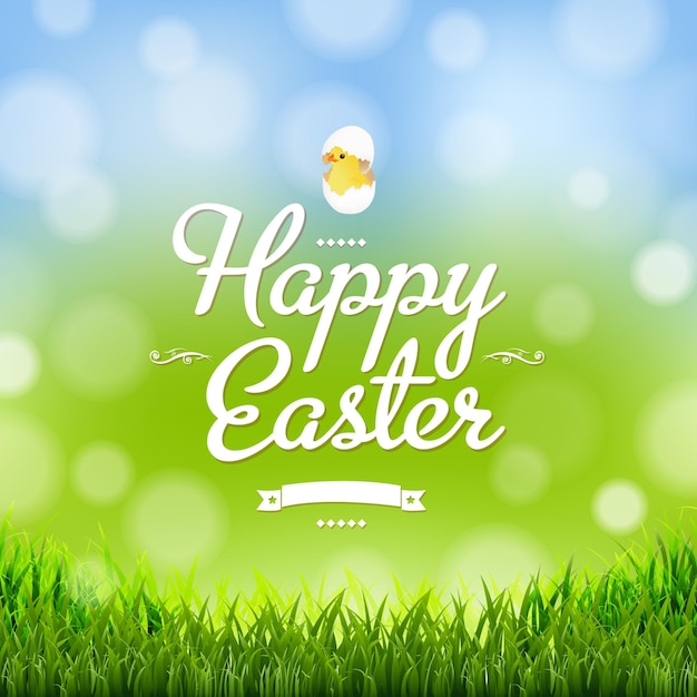 Easter card with grass border with gradient mesh illustration