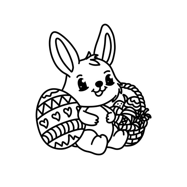 Vector easter card with rabbit and eggs vector illustration outline drawing