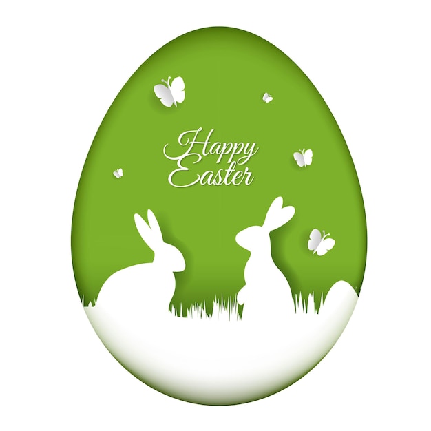 Easter Card With White Rabbits And Eggs