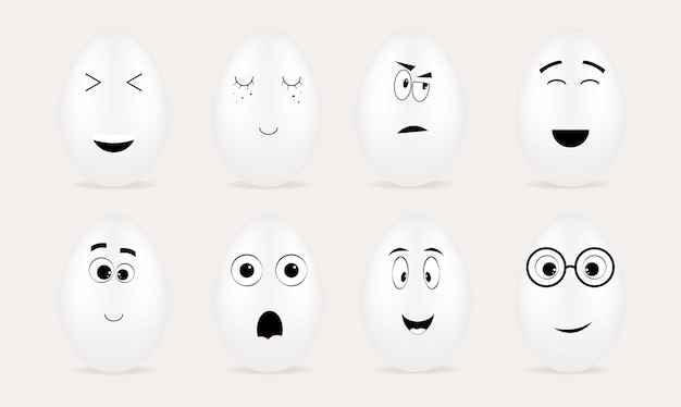 Easter cartoon eggs set with different emotions.