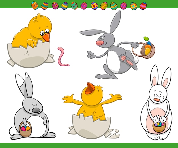 Easter characters cartoon set