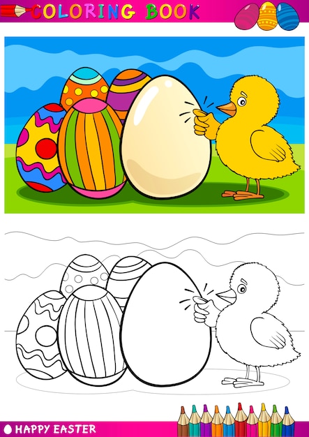 Easter chick cartoon illustratie om in te kleuren