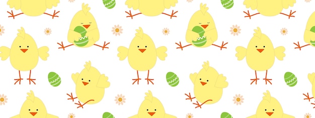 Easter chicks with eggs Seamless pattern