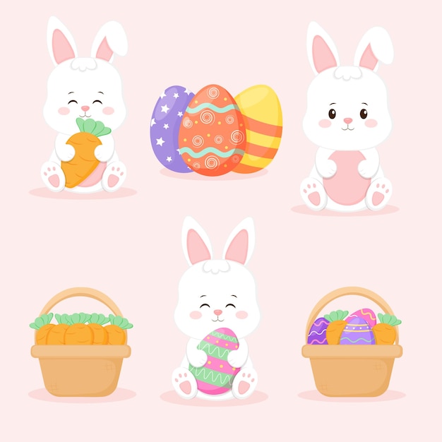 Easter Collection. cute rabbit with eggs.