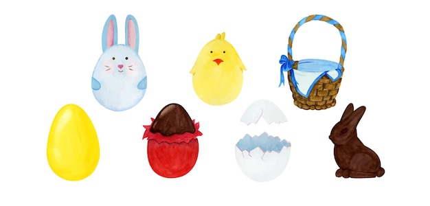 Easter collection. rabbit, chicken, various decorative eggs