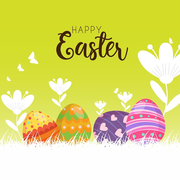Easter collection. Vector illustration with colorful eggs and floral. Happy Easter.