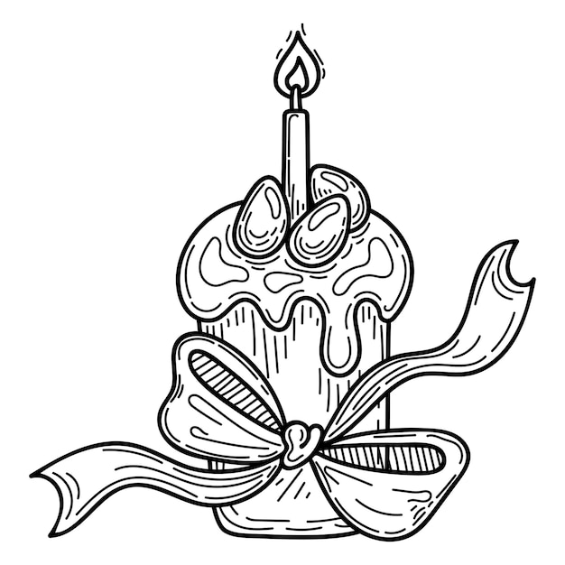 イースターカラーブックのスケッチ 弓と卵の祭りのケーキ 手描きのベクトルイラスト