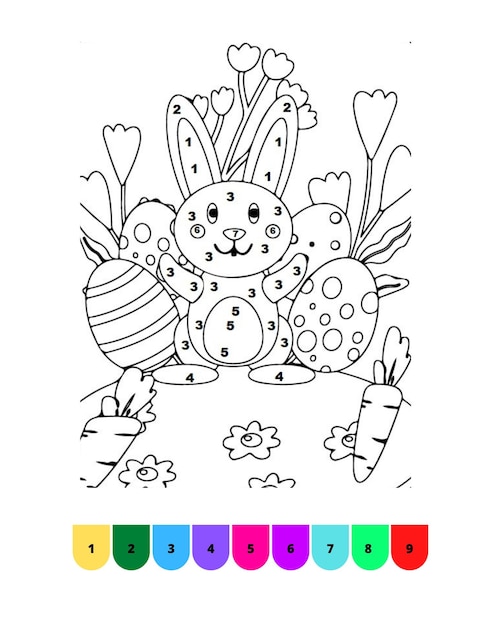 Vector easter coloring page for kids color by number easter drawing