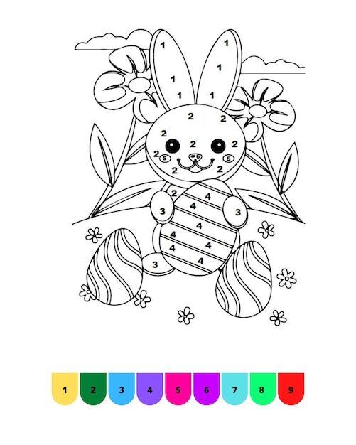 Pagina da colorare di pasqua per bambini colora per numero disegno di pasqua