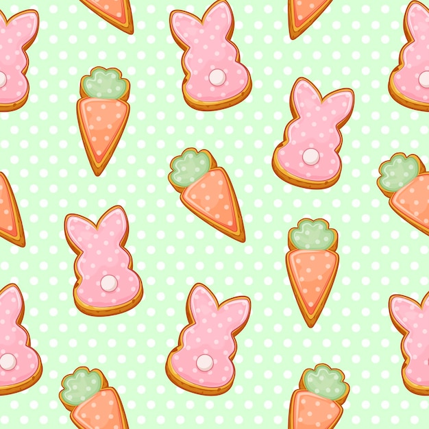 Easter cookies cute green seamless pattern, festive wrapping texture.