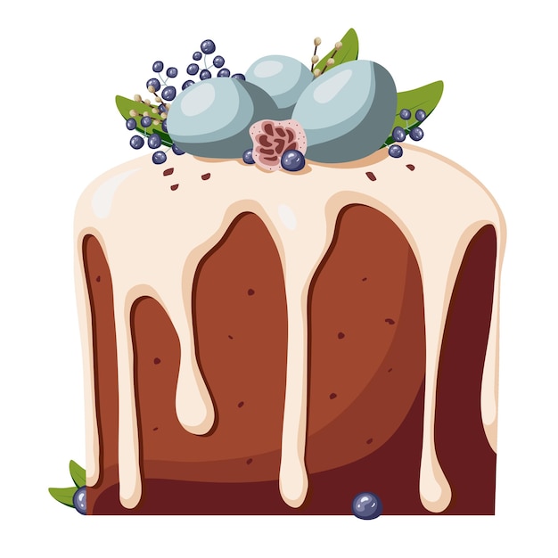 Vector easter cute element cake with blueberry and easter eggs