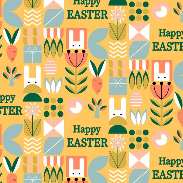 Vector easter cute fun geometric pattern with easter eggs vector illustration