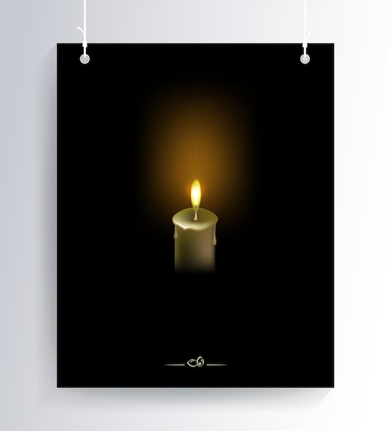 Vector easter dark composition with the silhouette of a burning candle, postcard.