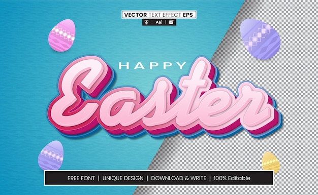 Vector easter day 3d text effect fully editable