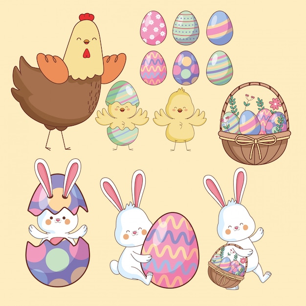 Easter day animals and eggs