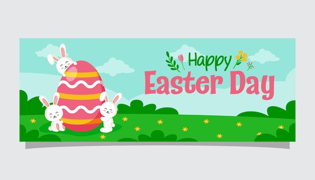 Modello di banner di pasqua con illustrazione di coniglio e uovo