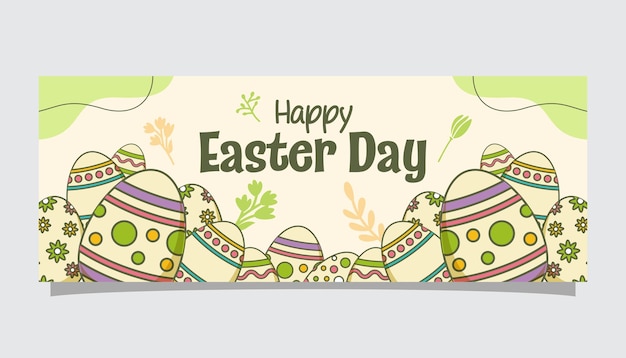 Vettore modello di banner di pasqua con illustrazione di uova in stile doodle