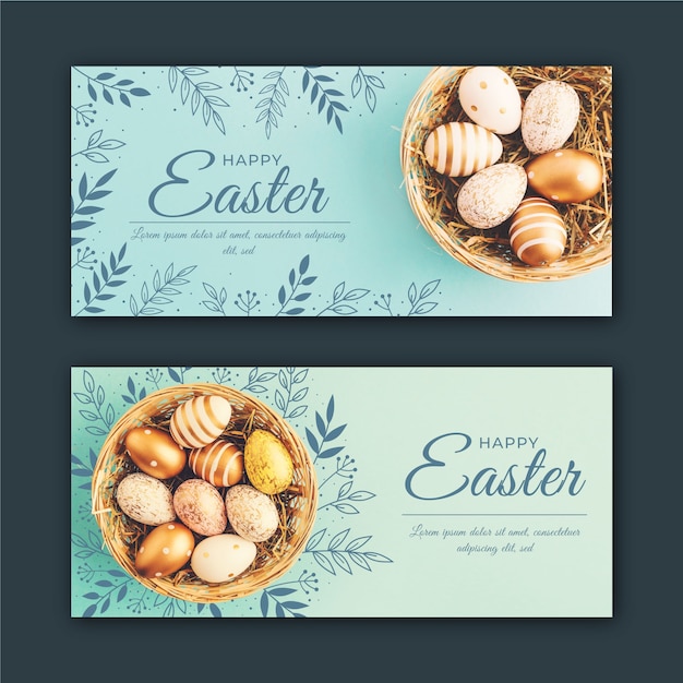 Easter day banners with eggs in basket