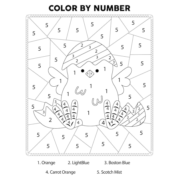 Vector easter day color by number coloring page - easter print by number